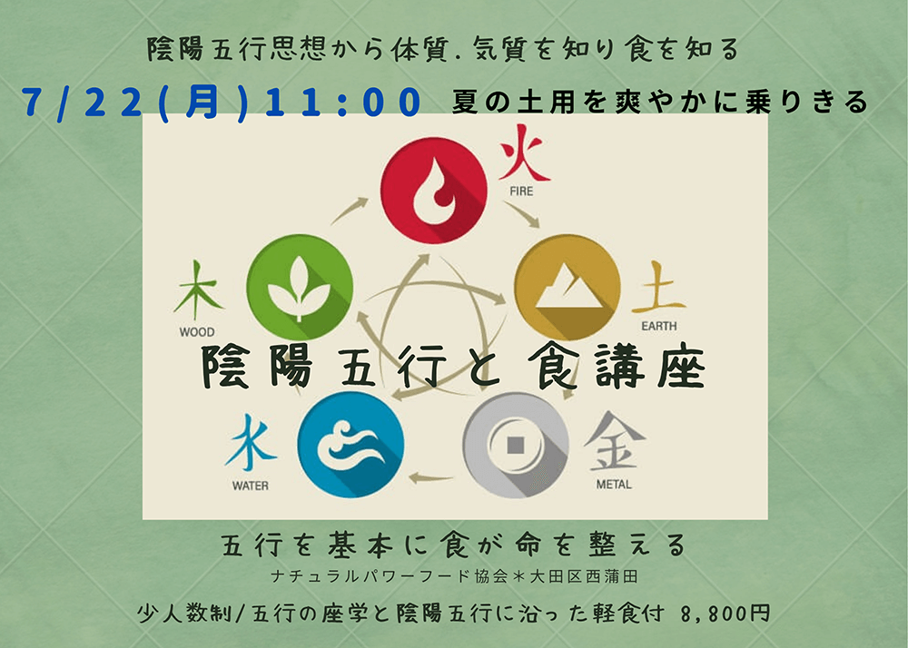 【7月22日・東京サロン】陰陽五行と食講座