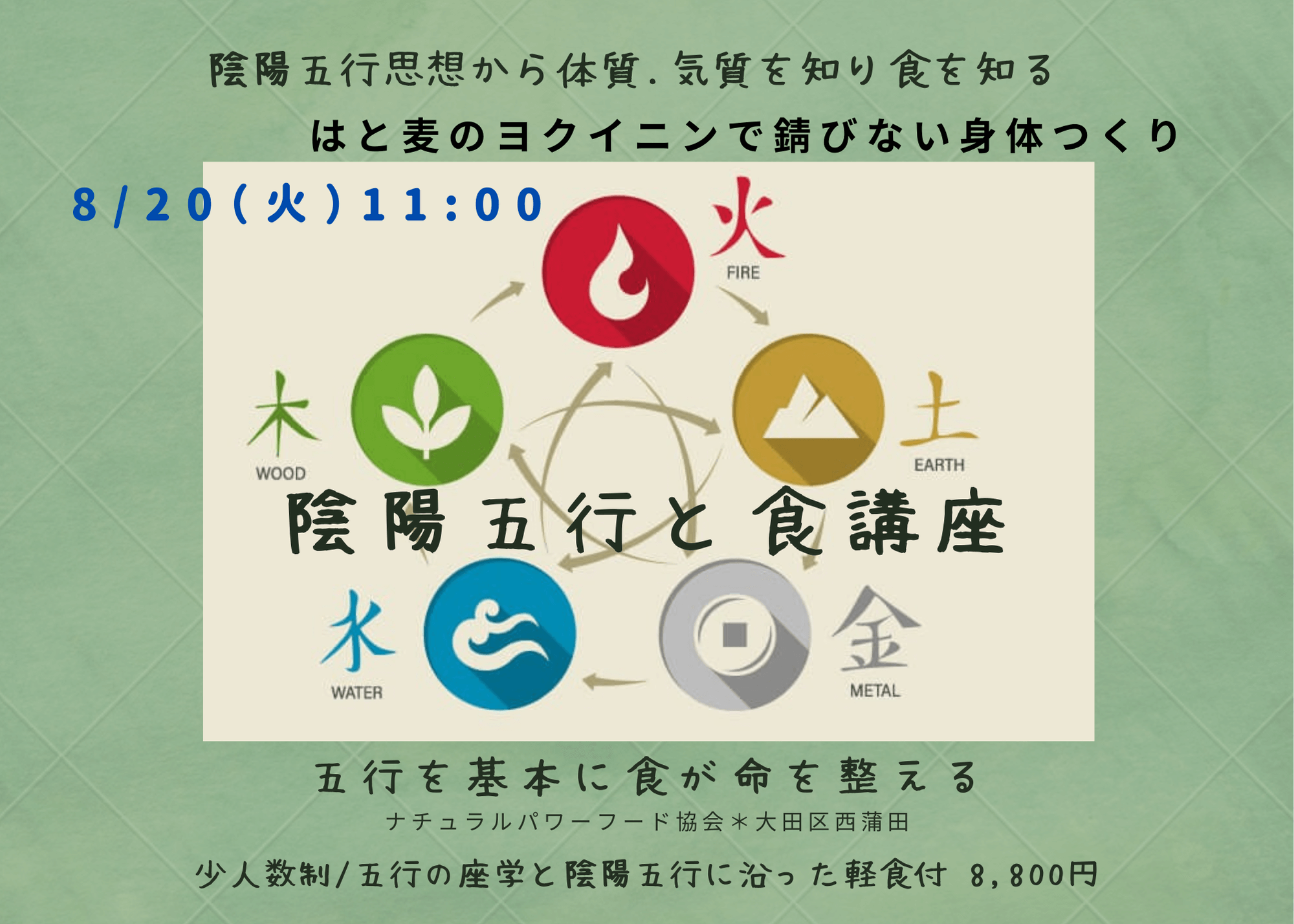 【8月20日・東京サロン】陰陽五行と食講座